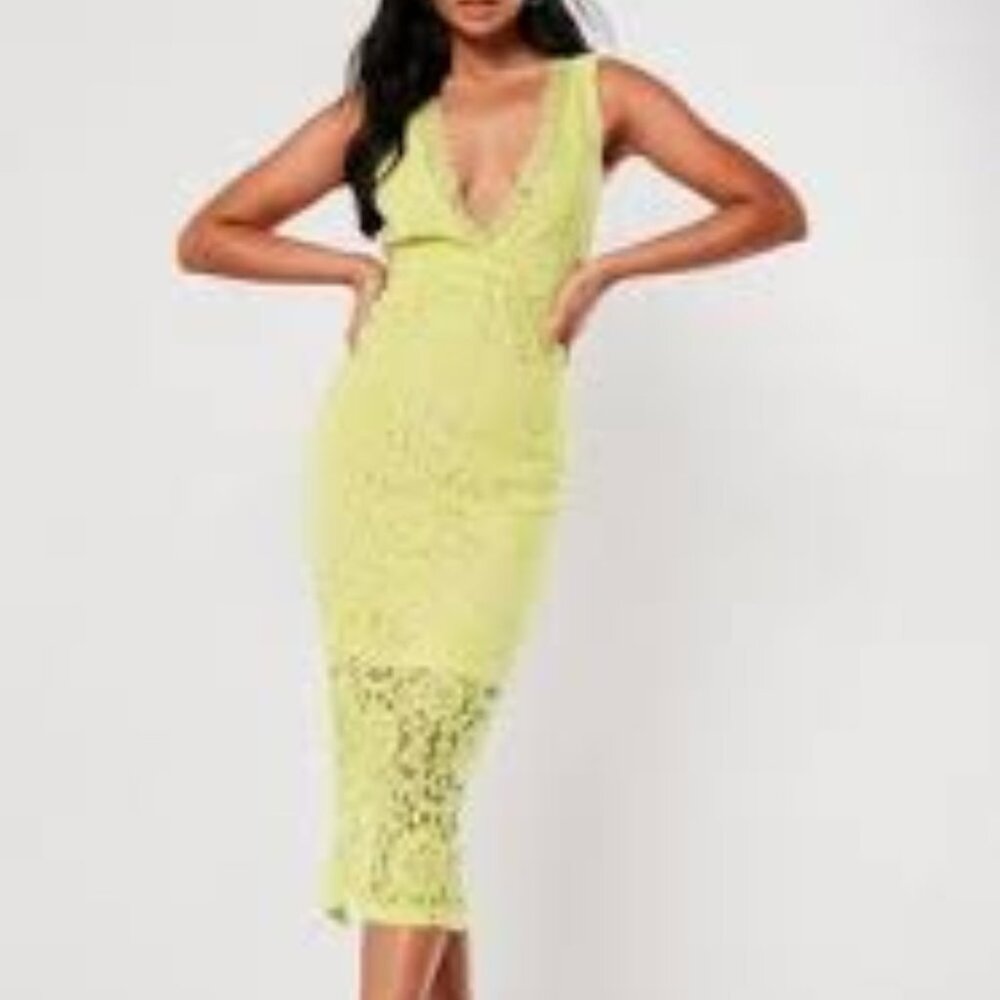 SOLD NWT Misguided Yellow Plunge Lace Midaxi Dress size 6 - Picture 2 of 11